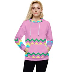 Easter Chevron Pattern Stripes Women s Lightweight Drawstring Hoodie by Hannah976