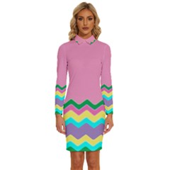 Easter Chevron Pattern Stripes Long Sleeve Shirt Collar Bodycon Dress by Hannah976