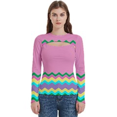 Easter Chevron Pattern Stripes Women s Cut Out Long Sleeve T-shirt