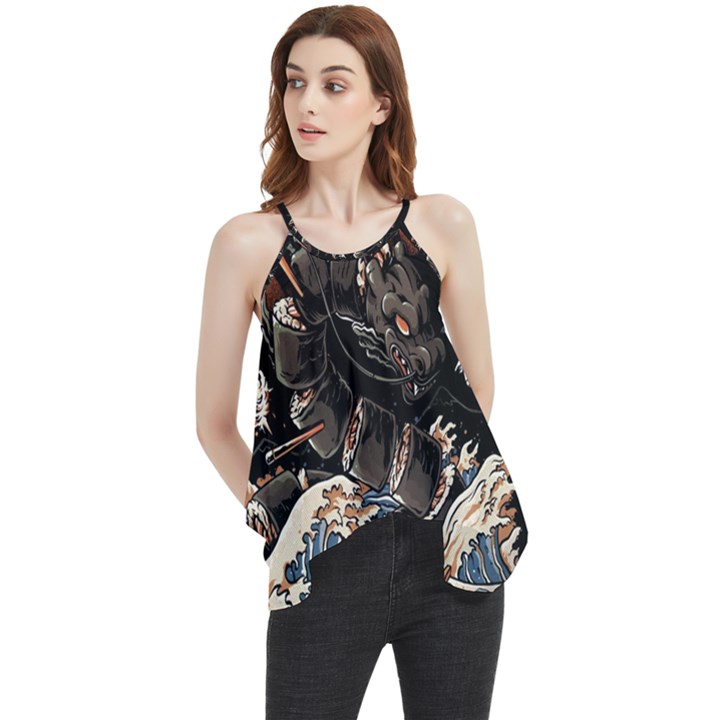 Sushi Dragon Japanese Flowy Camisole Tank Top