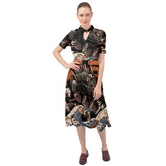 Sushi Dragon Japanese Keyhole Neckline Chiffon Dress by Bedest