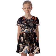 Sushi Dragon Japanese Kids  Short Sleeve Pinafore Style Dress by Bedest