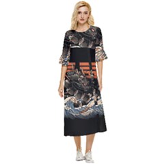 Sushi Dragon Japanese Double Cuff Midi Dress by Bedest