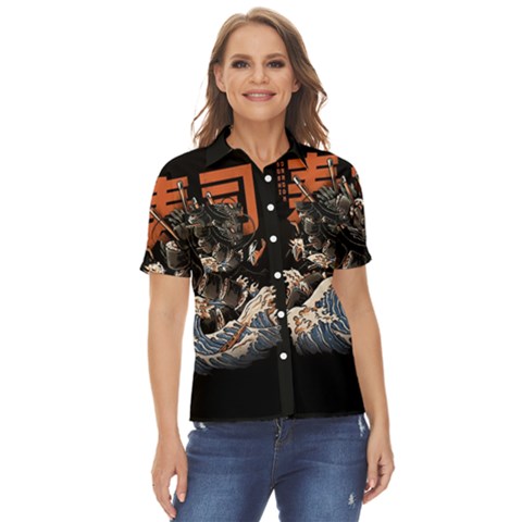 Sushi Dragon Japanese Women s Short Sleeve Double Pocket Shirt by Bedest