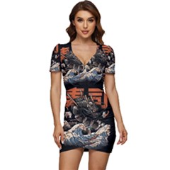 Sushi Dragon Japanese Low Cut Cap Sleeve Mini Dress by Bedest