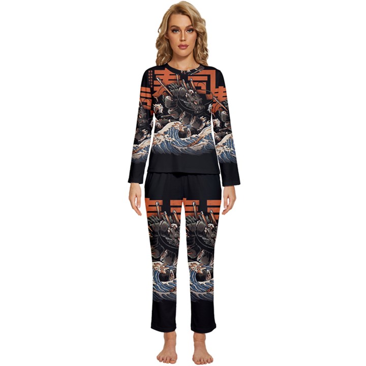 Sushi Dragon Japanese Womens  Long Sleeve Lightweight Pajamas Set