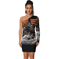 Sushi Dragon Japanese Long Sleeve One Shoulder Mini Dress by Bedest