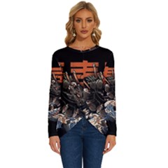 Sushi Dragon Japanese Long Sleeve Crew Neck Pullover Top by Bedest