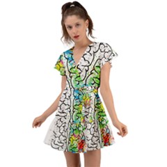 Brain Mind Psychology Idea Drawing Flutter Sleeve Wrap Dress by Ndabl3x