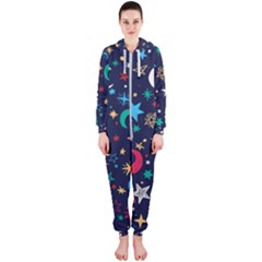 Colorful Background Moons Stars Hooded Jumpsuit (ladies) by Ndabl3x