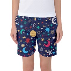 Colorful Background Moons Stars Women s Basketball Shorts by Ndabl3x