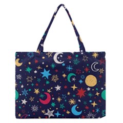 Colorful Background Moons Stars Zipper Medium Tote Bag by Ndabl3x