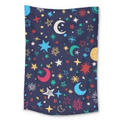 Colorful Background Moons Stars Large Tapestry by Ndabl3x