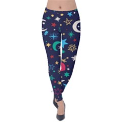 Colorful Background Moons Stars Velvet Leggings by Ndabl3x