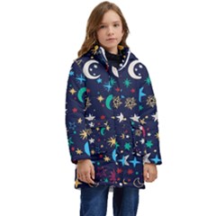 Colorful Background Moons Stars Kids  Hooded Longline Puffer Jacket by Ndabl3x