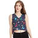 Colorful Background Moons Stars V-Neck Cropped Tank Top View1