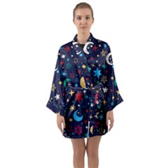 Colorful Background Moons Stars Long Sleeve Satin Kimono by Ndabl3x