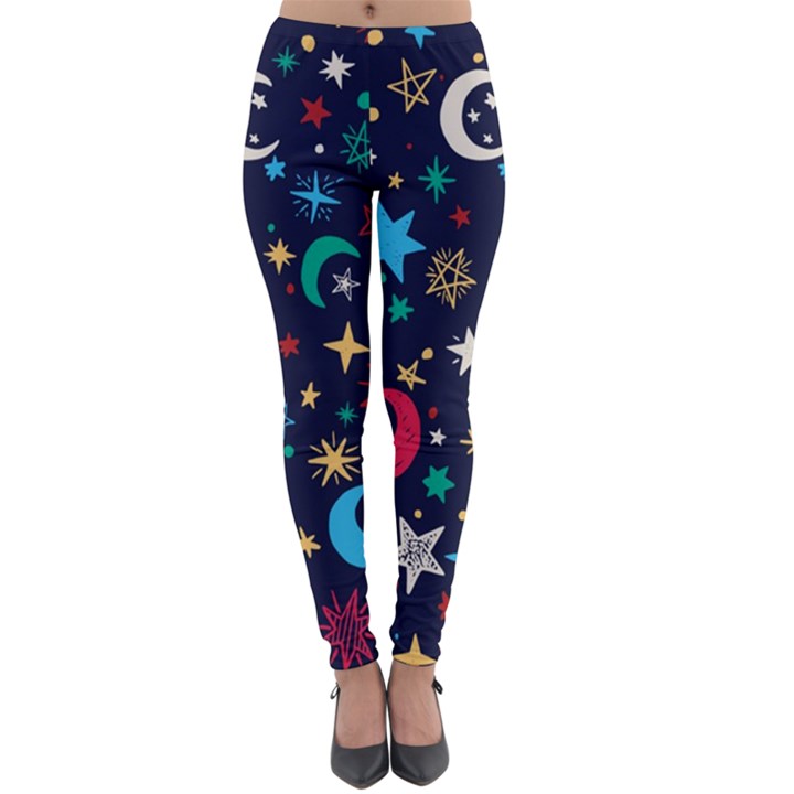 Colorful Background Moons Stars Lightweight Velour Leggings