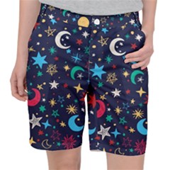 Colorful Background Moons Stars Women s Pocket Shorts by Ndabl3x