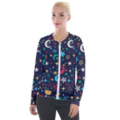 Colorful Background Moons Stars Velvet Zip Up Jacket by Ndabl3x