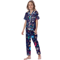 Colorful Background Moons Stars Kids  Satin Short Sleeve Pajamas Set by Ndabl3x