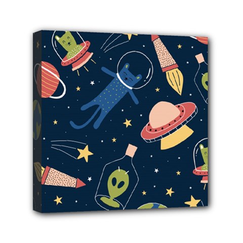 Seamless Pattern With Funny Alien Cat Galaxy Mini Canvas 6  X 6  (stretched) by Ndabl3x