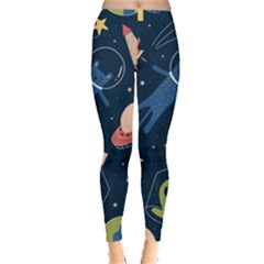 Seamless Pattern With Funny Alien Cat Galaxy Everyday Leggings  by Ndabl3x