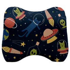 Seamless Pattern With Funny Alien Cat Galaxy Velour Head Support Cushion by Ndabl3x