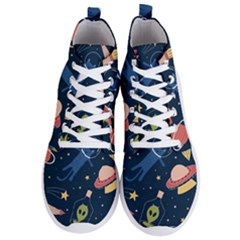 Seamless Pattern With Funny Alien Cat Galaxy Men s Lightweight High Top Sneakers by Ndabl3x