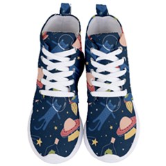 Seamless Pattern With Funny Alien Cat Galaxy Women s Lightweight High Top Sneakers by Ndabl3x