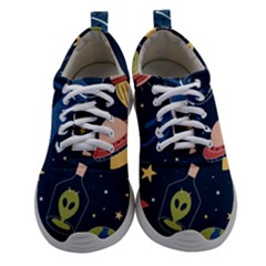 Seamless Pattern With Funny Alien Cat Galaxy Women Athletic Shoes by Ndabl3x