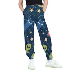 Seamless Pattern With Funny Alien Cat Galaxy Kids  Joggers by Ndabl3x