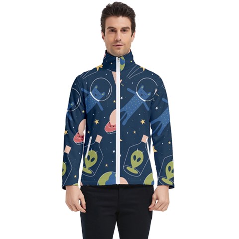 Seamless Pattern With Funny Alien Cat Galaxy Men s Bomber Jacket by Ndabl3x