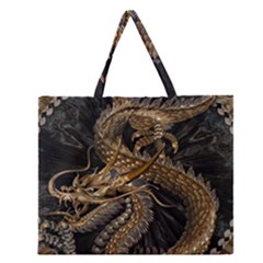 Fantasy Dragon Pentagram Zipper Large Tote Bag by Maspions