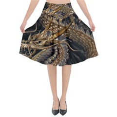 Fantasy Dragon Pentagram Flared Midi Skirt