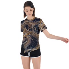 Fantasy Dragon Pentagram Asymmetrical Short Sleeve Sports T-shirt