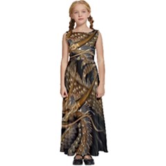 Fantasy Dragon Pentagram Kids  Satin Sleeveless Maxi Dress by Maspions