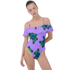 Grateful Dead Bears Frill Detail One Piece Swimsuit by Cendanart