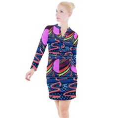 Grateful Dead Wallpaper Button Long Sleeve Dress by Cendanart