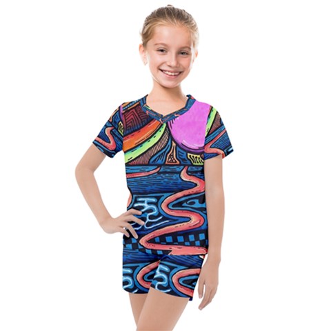 Grateful Dead Wallpaper Kids  Mesh T-shirt And Shorts Set by Cendanart