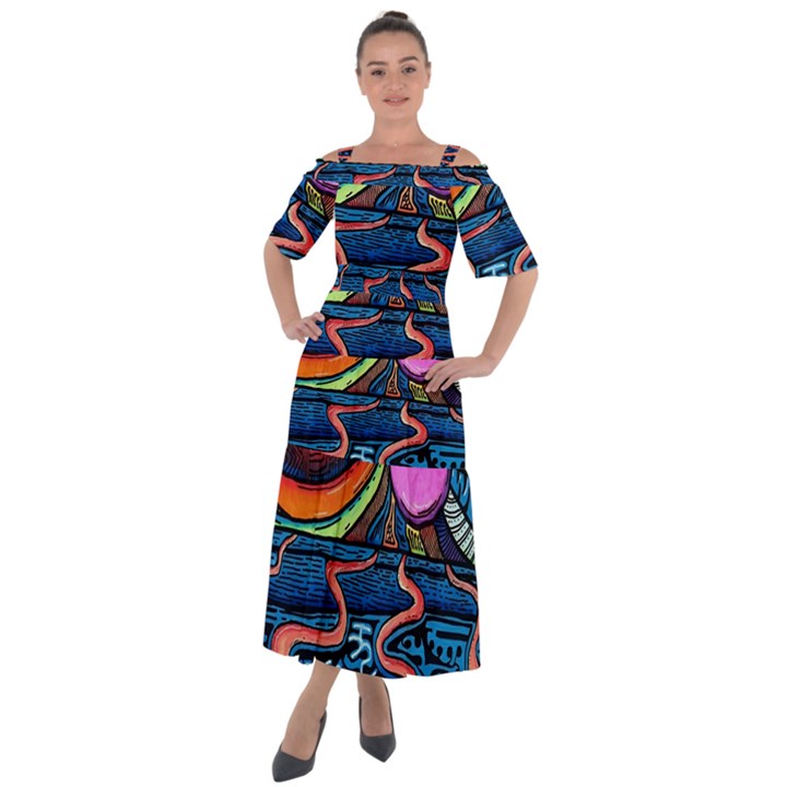 Grateful Dead Wallpaper Shoulder Straps Boho Maxi Dress 