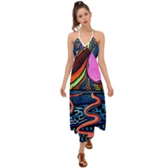 Grateful Dead Wallpaper Halter Tie Back Dress  by Cendanart