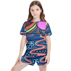 Grateful Dead Wallpaper Kids  T-shirt And Sports Shorts Set by Cendanart