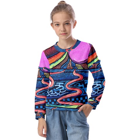 Grateful Dead Wallpaper Kids  Long Sleeve T-shirt With Frill  by Cendanart