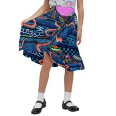 Grateful Dead Wallpaper Kids  Ruffle Flared Wrap Midi Skirt by Cendanart