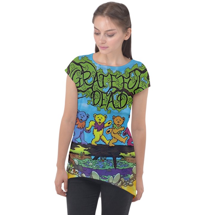 Dancing Bears Grateful Dead Cap Sleeve High Low Top