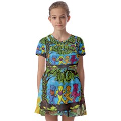 Dancing Bears Grateful Dead Kids  Short Sleeve Pinafore Style Dress by Cendanart