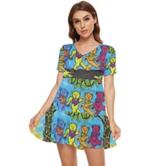 Dancing Bears Grateful Dead Tiered Short Sleeve Babydoll Dress by Cendanart