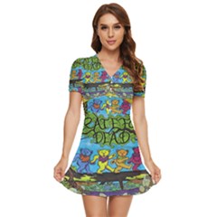 Dancing Bears Grateful Dead V-neck High Waist Chiffon Mini Dress by Cendanart