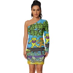 Dancing Bears Grateful Dead Long Sleeve One Shoulder Mini Dress by Cendanart